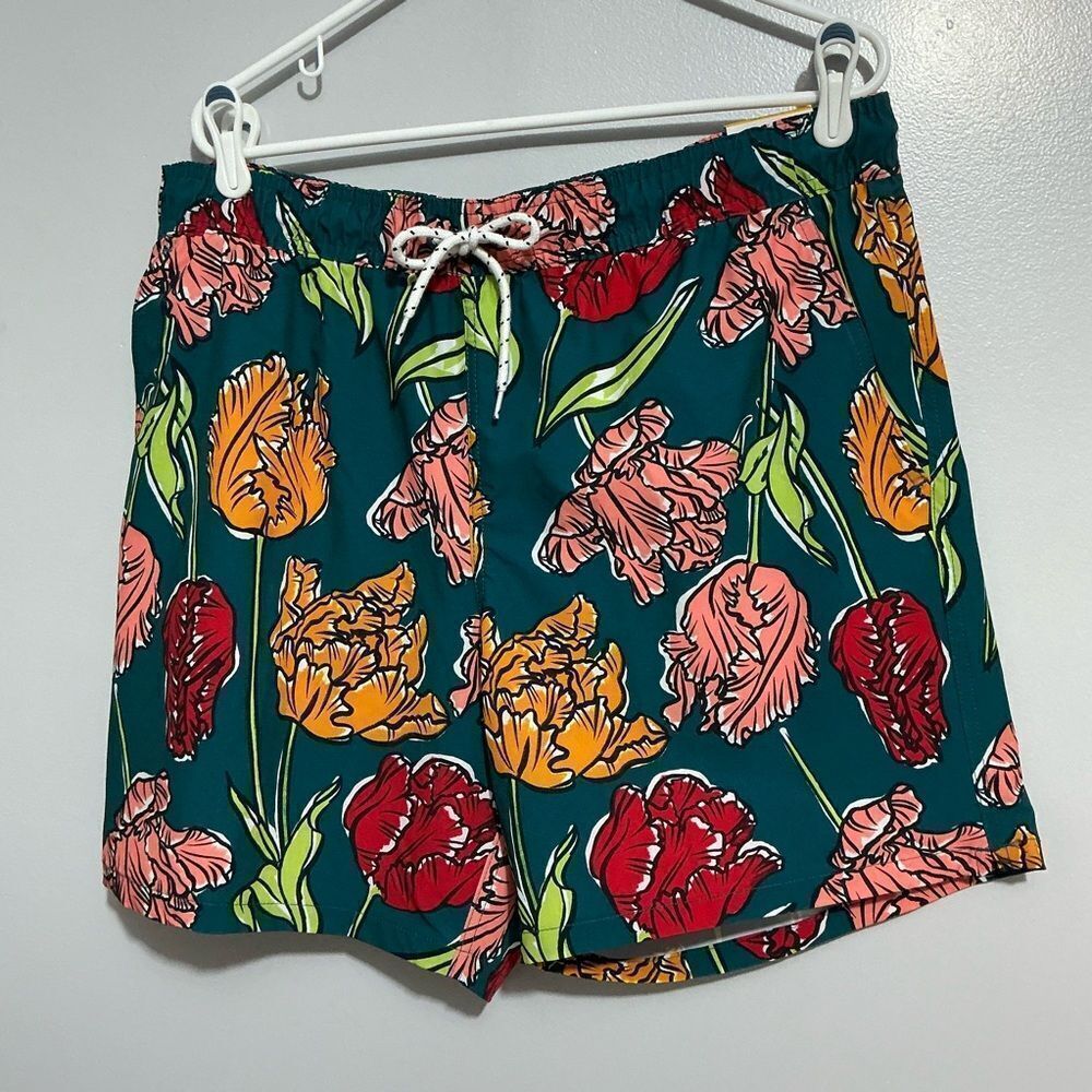 George Green and Yellow Swim Trunks Vibrant Tropical Design -L, NWT